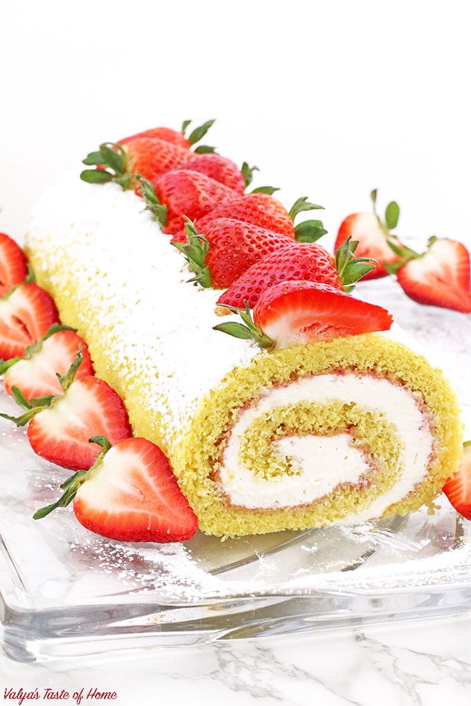 Strawberry Vanilla Swiss Roll Recipe - Valya's Taste of Home