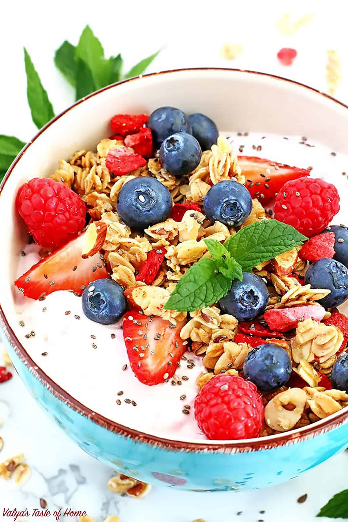 Berry Granola Greek Yogurt Bowl - Valya's Taste of Home