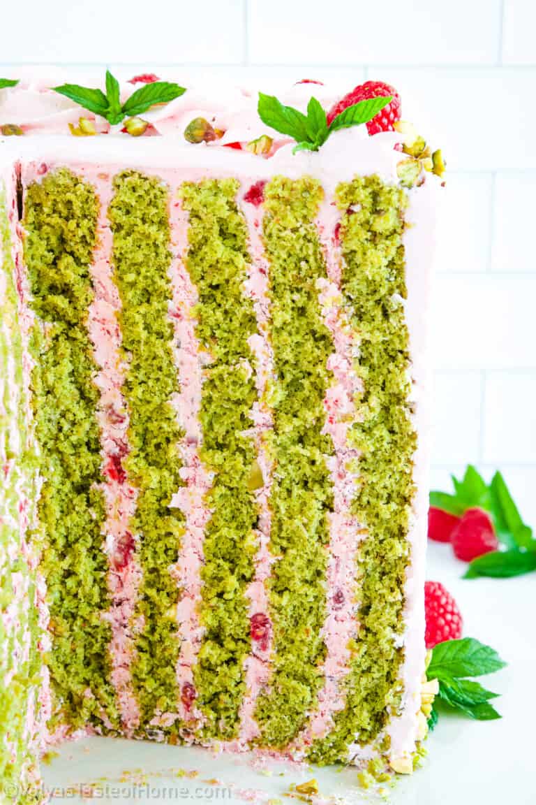 Matcha Cake (Green Tea Cake with Pistachios and Raspberry)